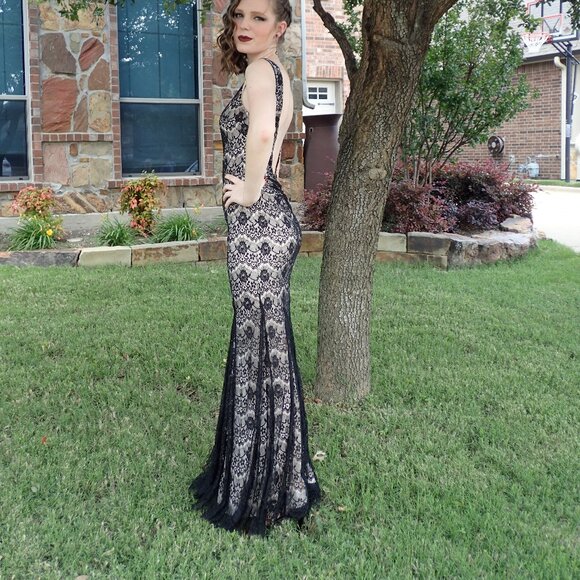 Dresses & Skirts - Black Lace Floor Length Low Back Gown